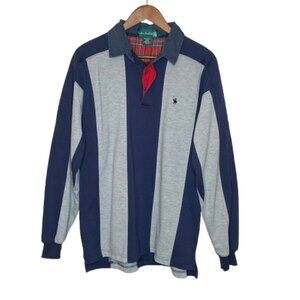 Vintage 90s Streetwear Mens Rugby Polo Shirt Size L Color Block Stripe Retro Dad